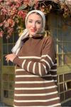 25K9240 - KAHVE - YARI FERMUARLI TRİKO ELBİSE