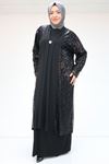47205 Büyük Beden Pul Payetli -Sandy Elbise - Siyah