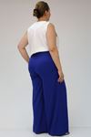 49009  Büyük Beden Düğme Detaylı Aspen Pantalon -Saks