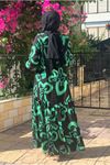 25Y3537 - SİYAH/YEŞİL - ZAMBAK ŞİFON ELBİSE 