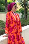 25Y3541 - TURUNCU/FUŞYA - BEGONVİL VİSKON ELBİSE
