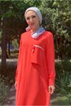 25Y3516 - CORAL - CEP DETAYLI JAKAR ELBİSE
