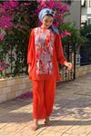 25Y3256 - AÇIK KIRMIZI  - ÖZGÜN DESENLİ SANDY TAKIM