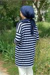 25Y4315 - LACİVERT - KALIN ÇİZGİLİ OVERSİZE TUNİK