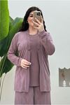 25Y5055 - PUDRA - BÜYÜK BEDEN ABİYE PANTOLONLU TAKIM