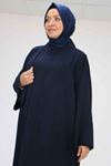 57210 Büyük Beden Renge Renk Garni Detaylı Abaya Takım - Lacivert