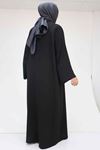 57210 Büyük Beden Renge Renk Garni Detaylı Abaya Takım - Siyah