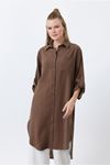 25Y7034 - KAHVE -  UZUN CEPLİ GÖMLEK