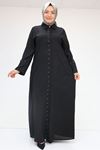 56012 Büyük Beden Kol Garnili Etamin Abaya Ferace - Siyah