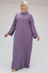 56012 Büyük Beden Kol Garnili Etamin Abaya Ferace - Lila