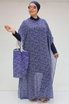1719 Büyük Beden Pareo - Damla Desen Saks