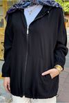 25Y7295 - SİYAH - KANGURU CEPLİ BOMBER CEKET