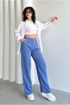 25Y7360 - İNDİGO - PALLAZZO KETEN PANTOLON