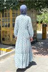 25Y7485 - MAVİ YAPRAKLI - DESENLİ ELBİSE