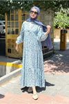 25Y7485 - MAVİ YAPRAKLI - DESENLİ ELBİSE