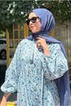 25Y7485 - MAVİ YAPRAKLI - DESENLİ ELBİSE