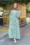 25Y7485 - YEŞİL ÇİCEKLİ - DESENLİ ELBİSE