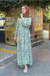 25Y7485 - YEŞİL ÇİCEKLİ - DESENLİ ELBİSE