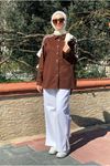 26K5365 - KAHVE - PUL İNCİ DETAY GABARDİN CEKET
