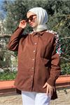 26K5365 - KAHVE - PUL İNCİ DETAY GABARDİN CEKET