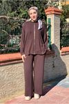 26K2257 - KAHVE - MODAL KUMAŞ  BOL PAÇA PANTOLONLU İKİLİ TAKIM