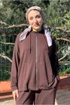 26K2257 - KAHVE - MODAL KUMAŞ  BOL PAÇA PANTOLONLU İKİLİ TAKIM