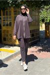 26K2241 - FÜME - CEKETİ ÇİÇEKLİ MODAL İKİLİ TAKIM 