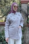 26K5325 - VİZON - NAKIŞI PÜSKÜLLÜ GABARDİN CEKET 