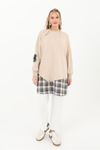 26K4429 - KOYU BEJ - EKOSE DETAYLI SWEAT