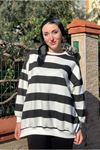 26K4426 -SİYAH - KALIN ÇİZGİLİ OVERSIZE SWEAT