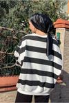26K4426 -SİYAH - KALIN ÇİZGİLİ OVERSIZE SWEAT