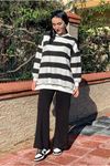 26K4426 -SİYAH - KALIN ÇİZGİLİ OVERSIZE SWEAT