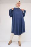 58118 Büyük Beden Çiçek Detaylı Mir Mevlana Tunik - İndigo