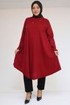 58118 Büyük Beden Çiçek Detaylı Mir Mevlana Tunik - Bordo