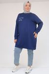 58128 Büyük Beden Baskı Detaylı Modal Tunik - İndigo