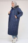 33093 Büyük Beden Kapişonlu Kapitone Ceket-Lacivert