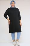58122 Büyük Beden Basic Çilek Tunik - Siyah