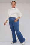 9137-18 Büyük Beden Beli Lastikli İspanyol Paça Kot Pantolon - Mavi