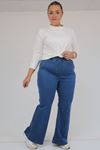 9137-18 Büyük Beden Beli Lastikli İspanyol Paça Kot Pantolon - Mavi