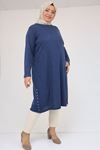 58146 Büyük Beden Kol Ve Yan Patları Taş Detaylı Mir Tunik - İndigo