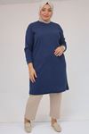 58148 Büyük Beden Düşük Kollu Mir Tunik - İndigo