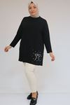58111 Büyük Beden Önü Taş Detaylı Mir Tunik - Siyah