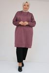 58151 Büyük Beden Kol Ve Etek Ucu Kendinden Ribanalı Modal Tunik - Gül Kurusu