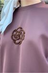 26K4445 - KAHVE - ÇİÇEK TAŞ İŞLEMELİ SCUBA SWEAT