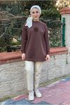26K4445 - KAHVE - ÇİÇEK TAŞ İŞLEMELİ SCUBA SWEAT