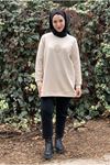 26K4445 - BEJ - ÇİÇEK TAŞ İŞLEMELİ SCUBA SWEAT