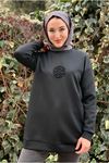 26K4445 - SİYAH - ÇİÇEK TAŞ İŞLEMELİ SCUBA SWEAT