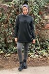 26K4445 - SİYAH - ÇİÇEK TAŞ İŞLEMELİ SCUBA SWEAT
