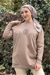 26K4445 - VİZON - ÇİÇEK TAŞ İŞLEMELİ SCUBA SWEAT 