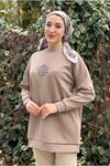 26K4445 - VİZON - ÇİÇEK TAŞ İŞLEMELİ SCUBA SWEAT 
